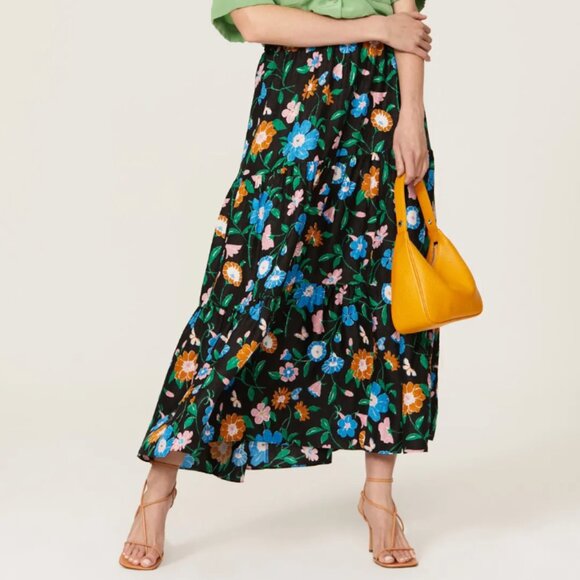 kate spade Dresses & Skirts - EUC Kate Spade Black Floral Garden Maxi Long Silk Pull-On Elastic Waist Skirt